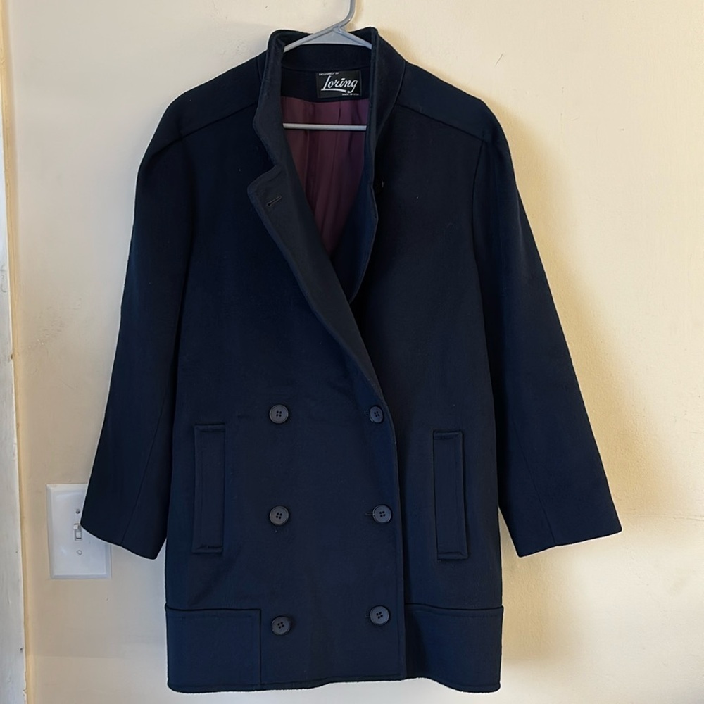 Worumbo Wool Doble Breasted Navy Vintage 80’s Coat Size 10